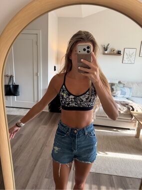 Nike Black & White Patterned Sports Bra - Women Tops